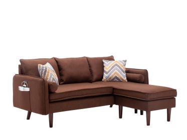 Mia Brown Sectional Sofa Chaise with USB Charger & Pillows